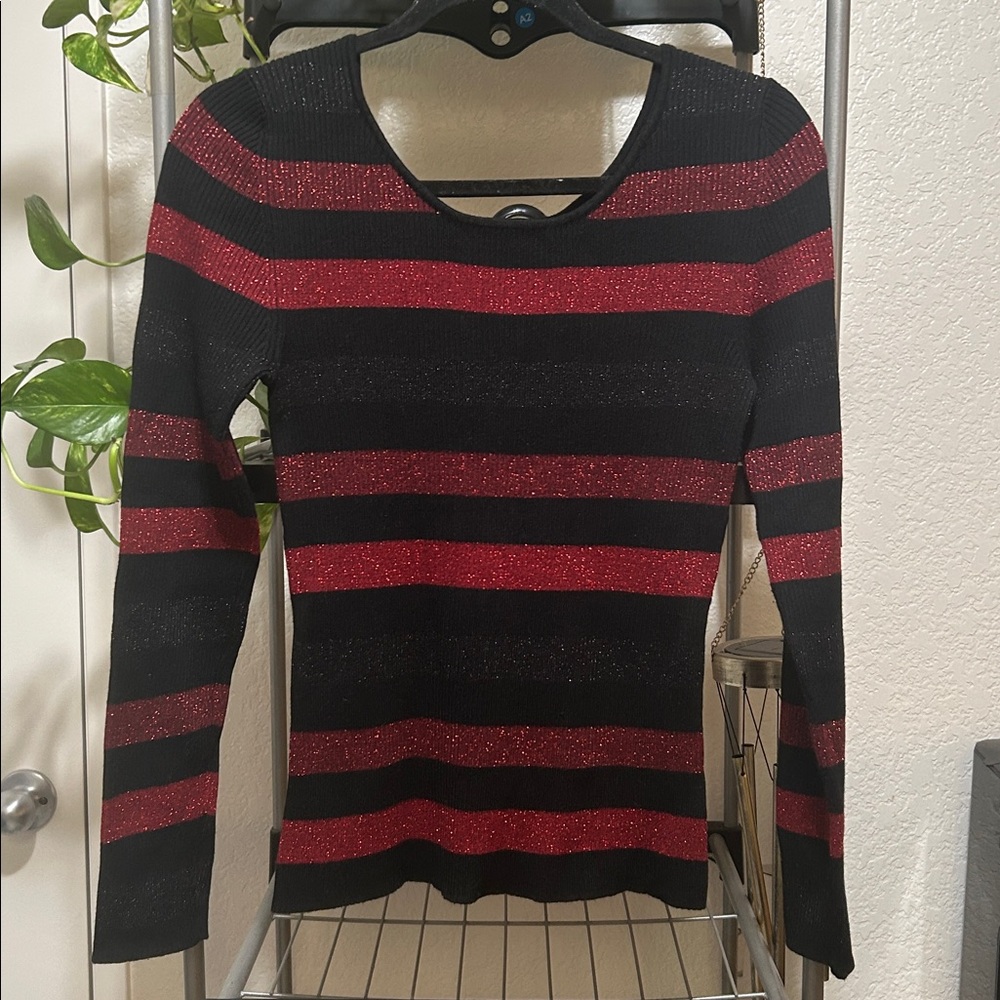 NWOT Erik Stewart Lightly Ribbed Plain & Metallic Striped Warm Top